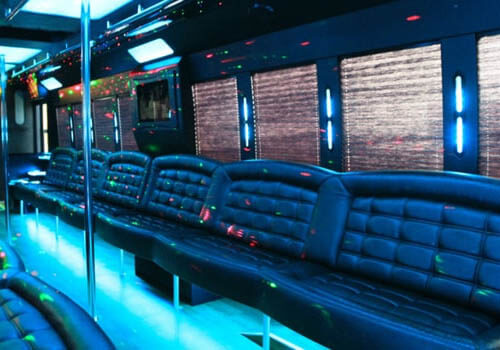 Party bus interior with fiber optic lighting 