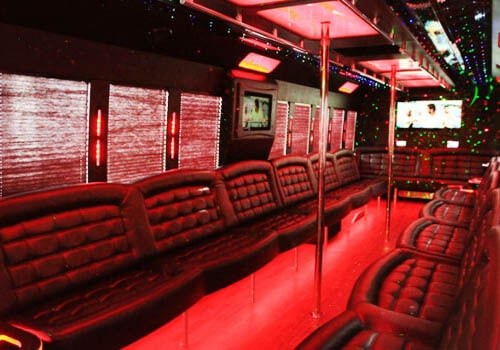 Party bus with wrap around seating